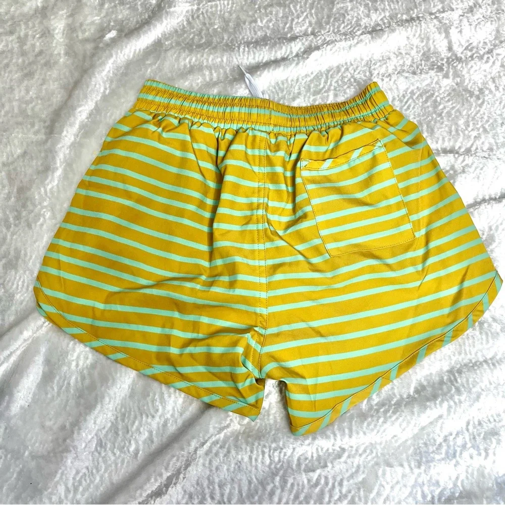 Kortni Jeane Striped Yellow and Green Boys Swim Shorts size 10/11